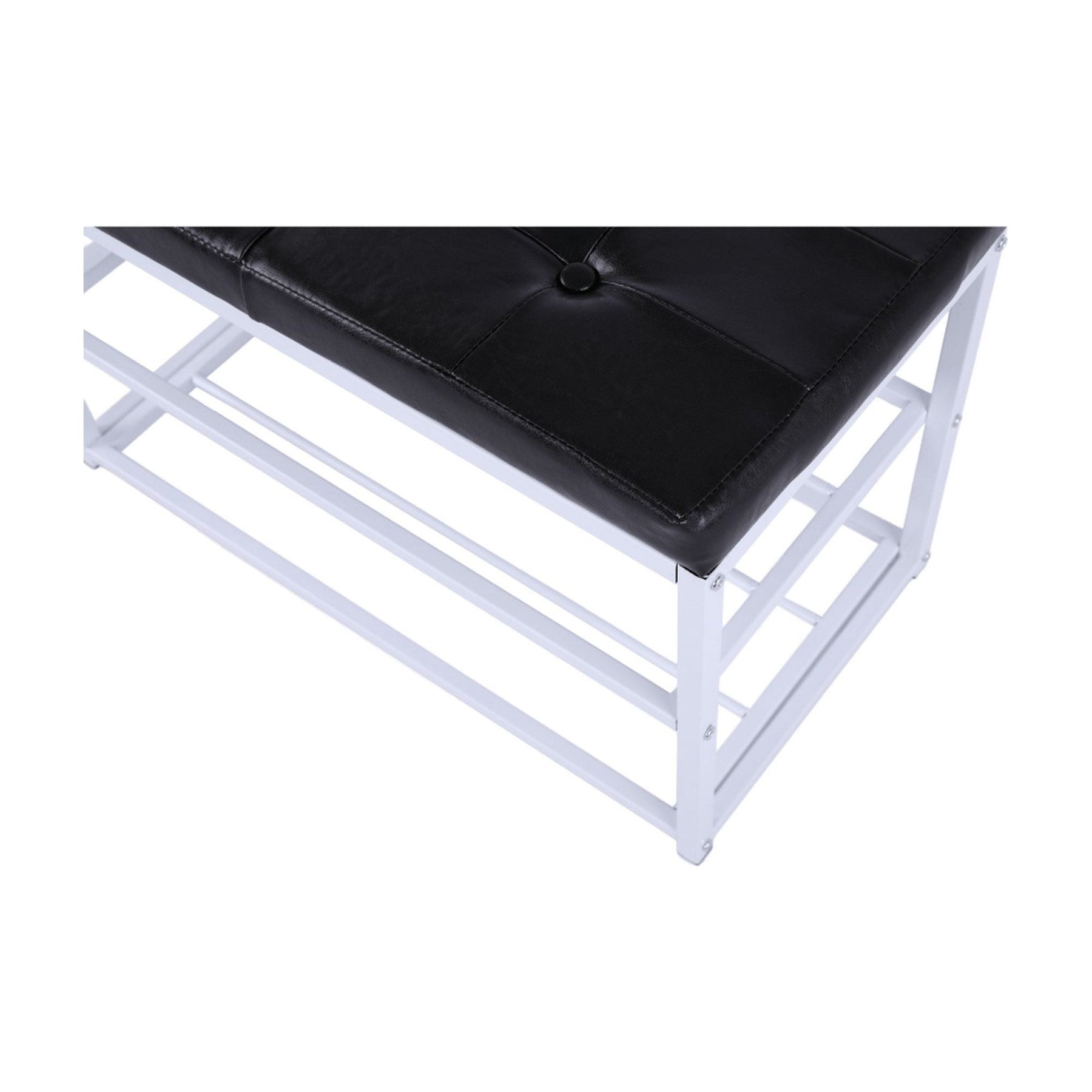 Bancuta LYROS, negru/alb, piele ecologica/metal, cu rafturi pantofi, 70x35x45 cm