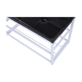 Bancuta LYROS, negru/alb, piele ecologica/metal, cu rafturi pantofi, 70x35x45 cm