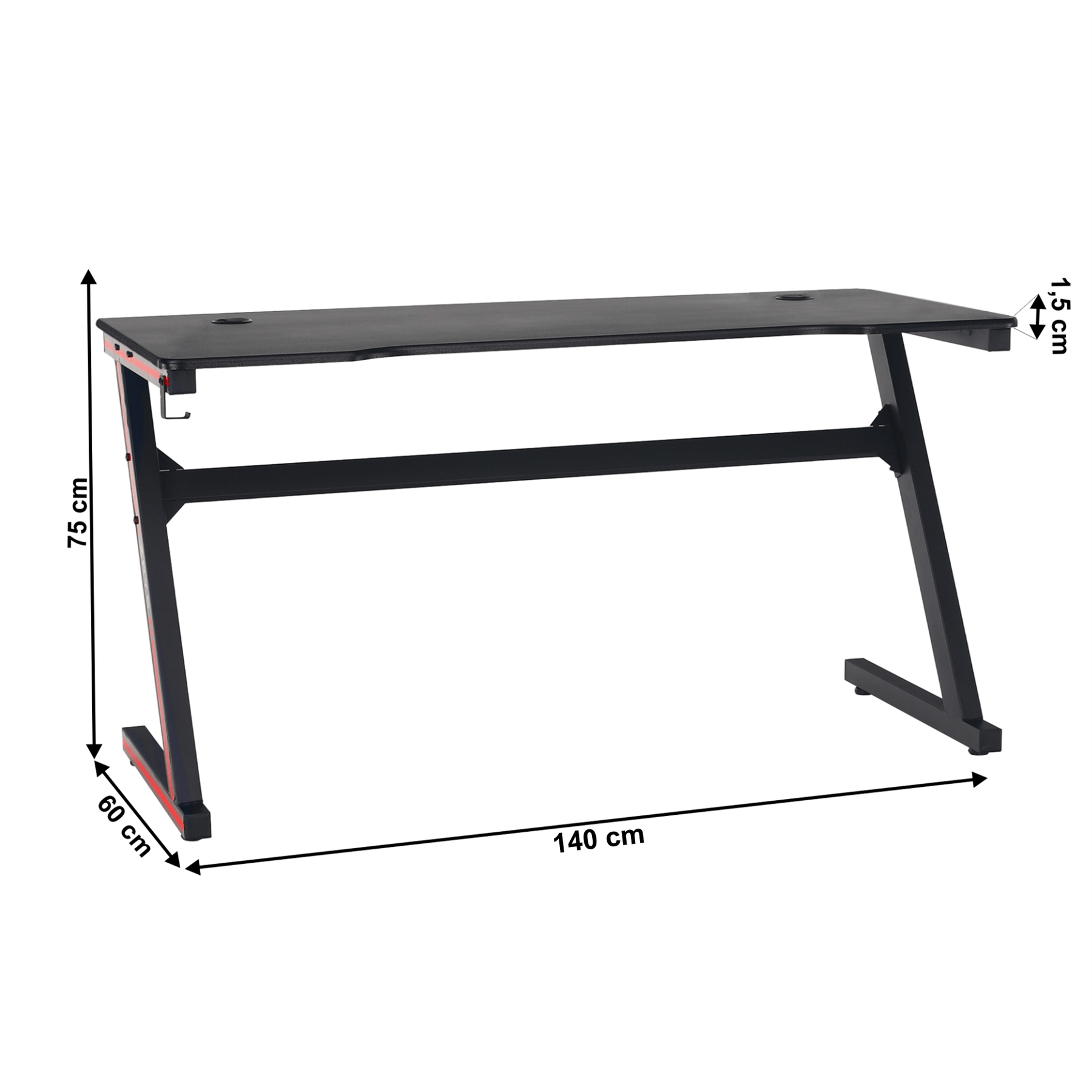 Birou MACKENZIE, negru/rosu, 140x60x75 cm