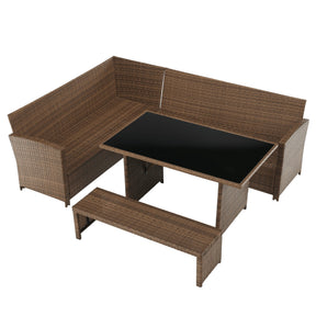 Set mobilier gradina MADUL, maro/negru, ratan sintetic/tesatura/metal/sticla temperata