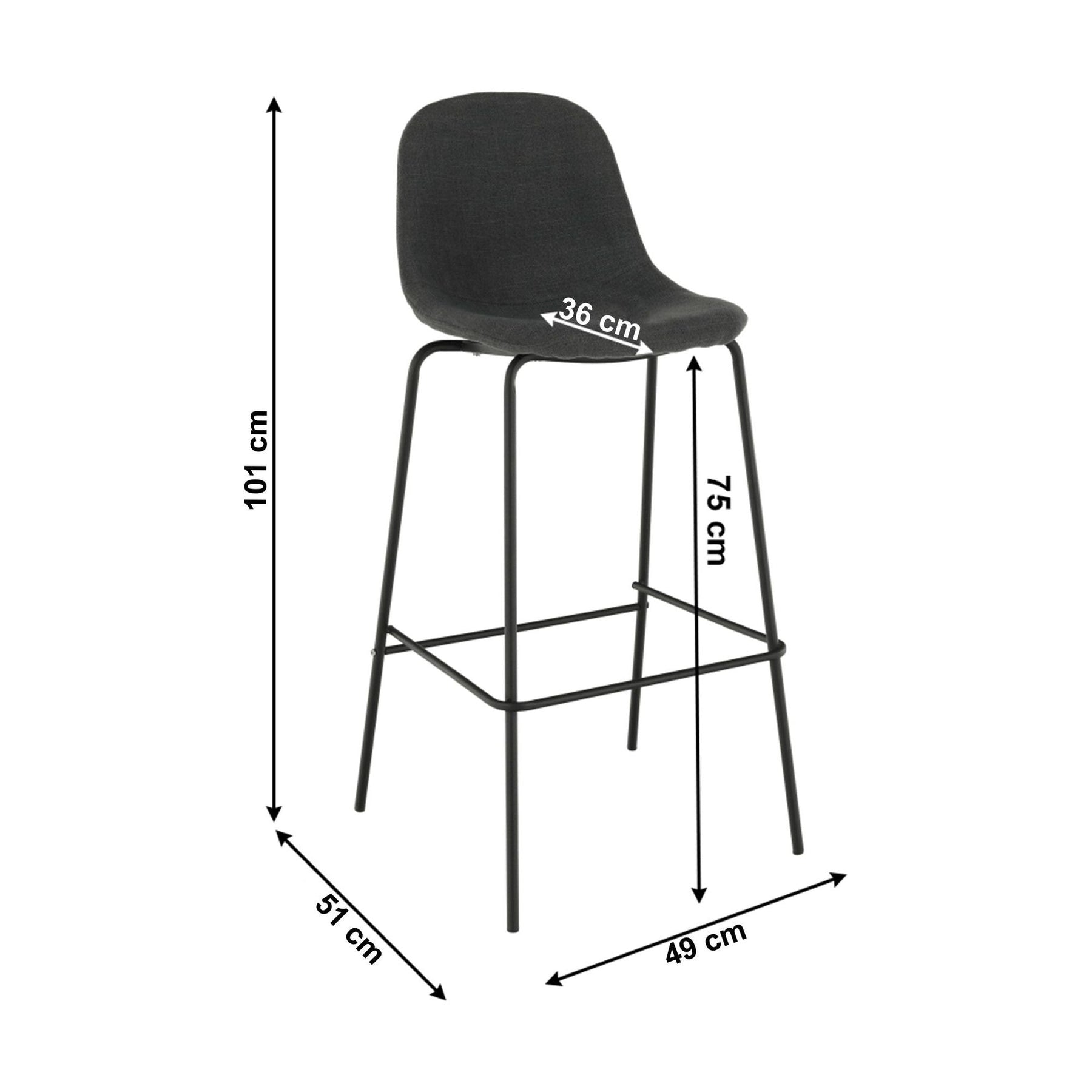 Scaun de bar MARIOLA 2 NEW, gri inchis, stofa clasica/metal, 49x51x101 cm
