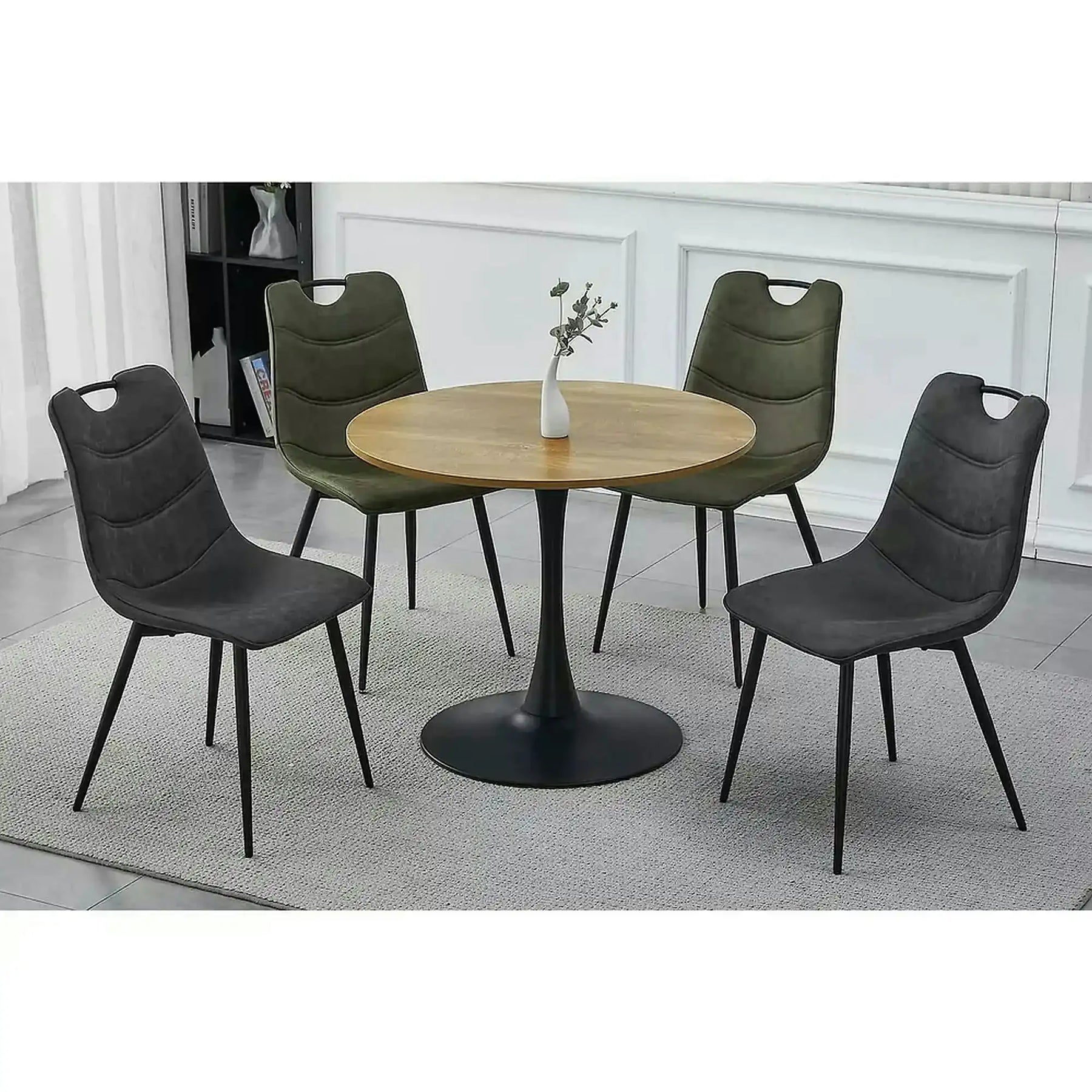 Masa AMADEO II, MDF melaminat/metal, stejar/negru mat, 90×90×76 cm