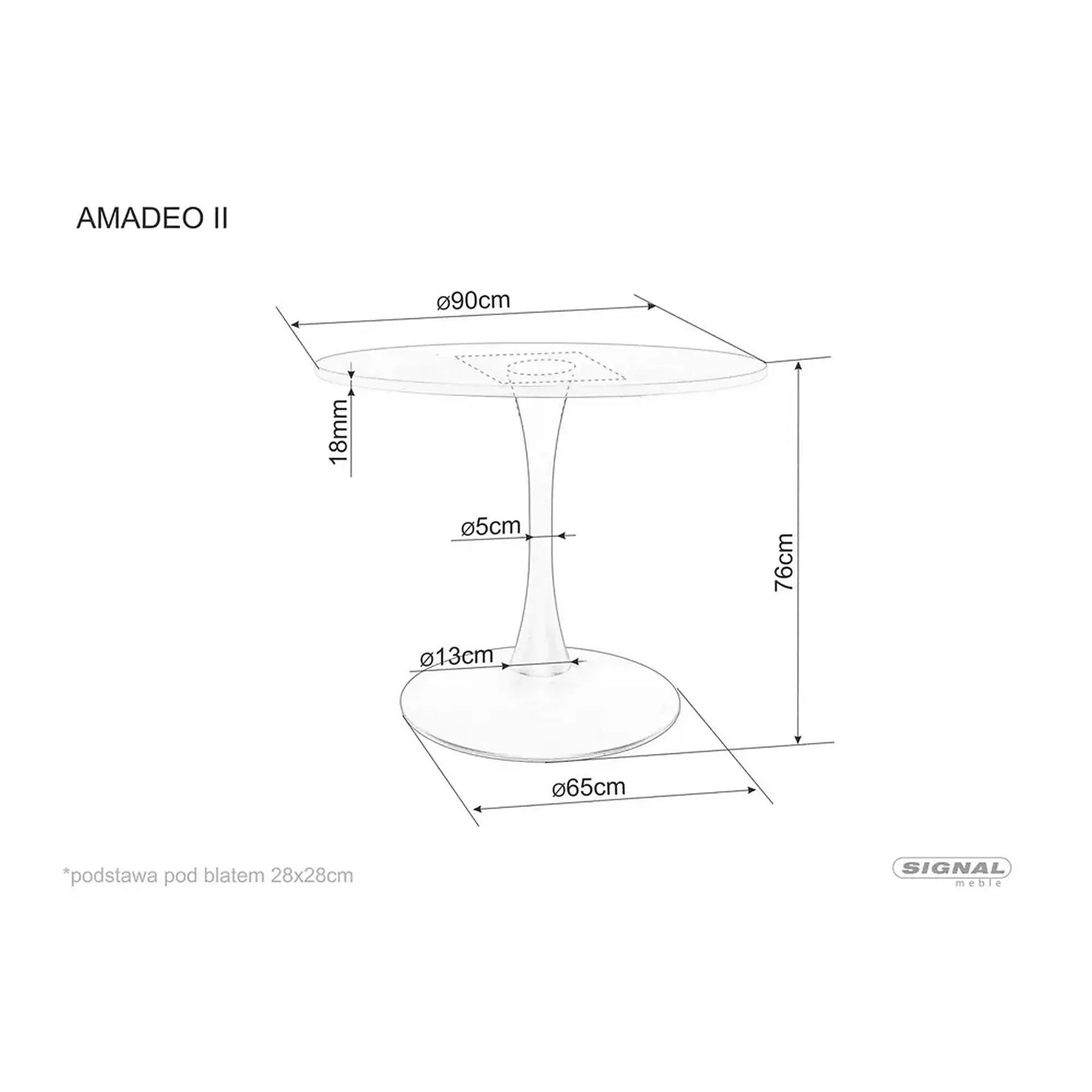 Masa AMADEO II, MDF melaminat/metal, stejar/negru mat, 90×90×76 cm