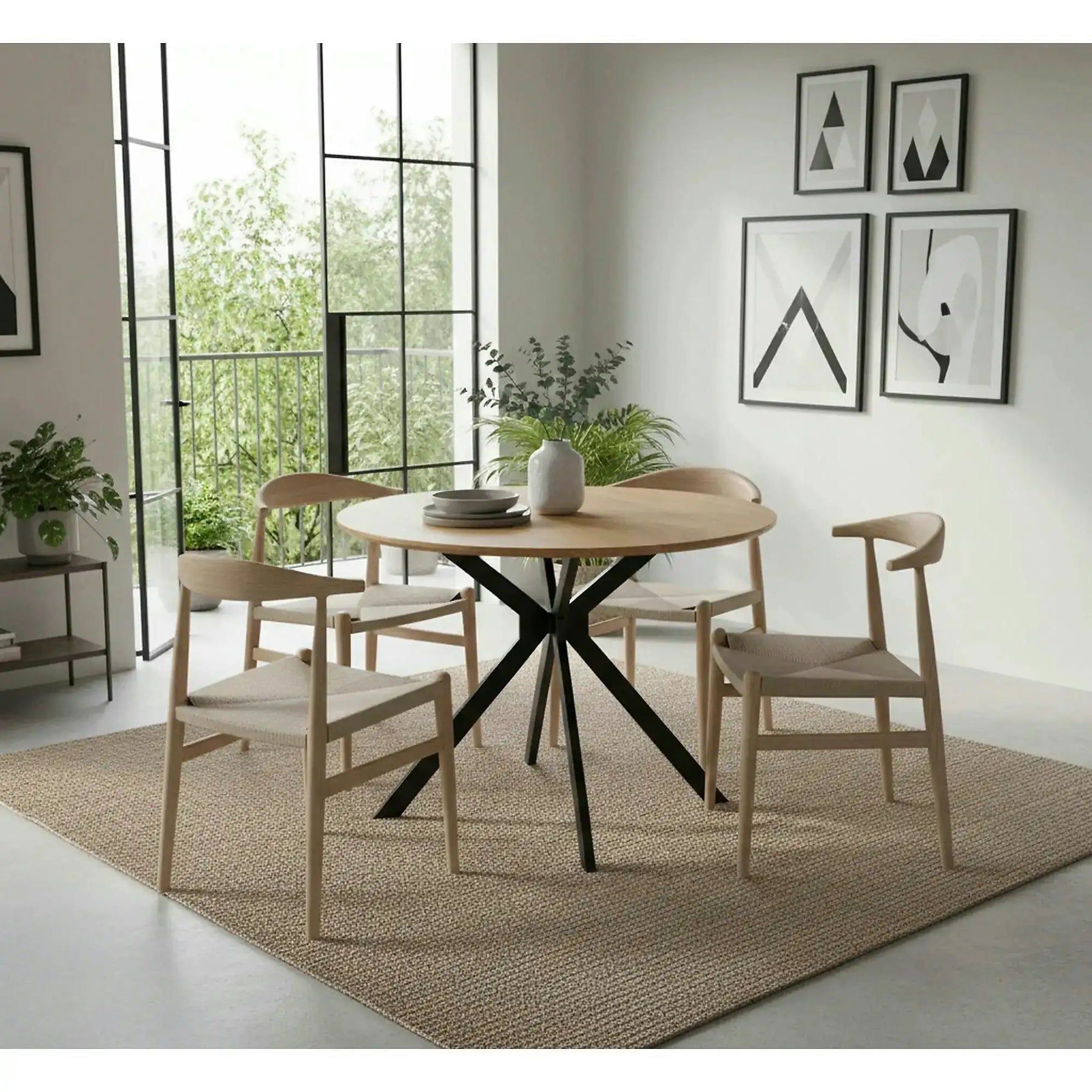 Masa ASTER, MDF/furnir/metal, stejar/negru, 100×100×76 cm