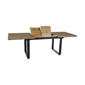Masa bucatarie 8 persoane UMBERTO II, MDF/furnir/metal, stejar/negru, 160-240×90×76 cm