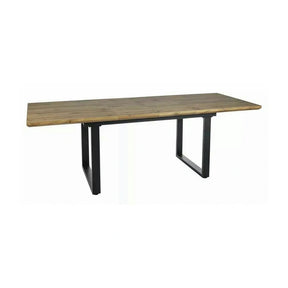 Masa bucatarie 8 persoane UMBERTO II, MDF/furnir/metal, stejar/negru, 160-240×90×76 cm