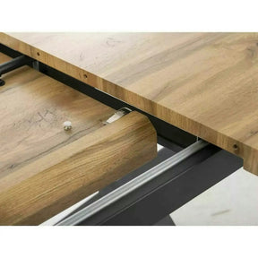 Masa bucatarie 8 persoane UMBERTO II, MDF/furnir/metal, stejar/negru, 160-240×90×76 cm