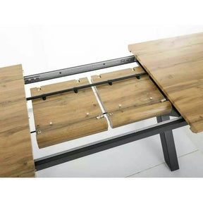 Masa bucatarie 8 persoane UMBERTO II, MDF/furnir/metal, stejar/negru, 160-240×90×76 cm