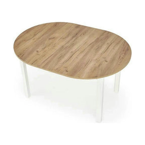 Masa bucatarie rotunda RINGO, PAL/MDF furniruit, stejar/alb, 102-142×102×76 cm