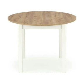 Masa bucatarie rotunda RINGO, PAL/MDF furniruit, stejar/alb, 102-142×102×76 cm