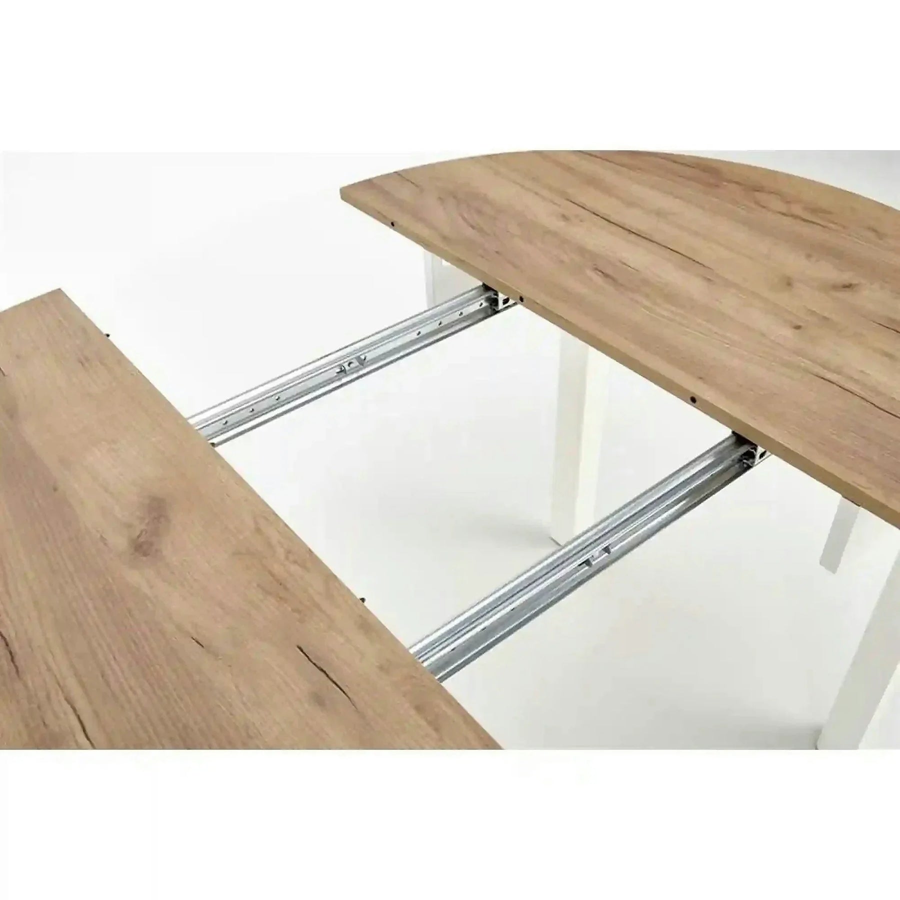 Masa bucatarie rotunda RINGO, PAL/MDF furniruit, stejar/alb, 102-142×102×76 cm