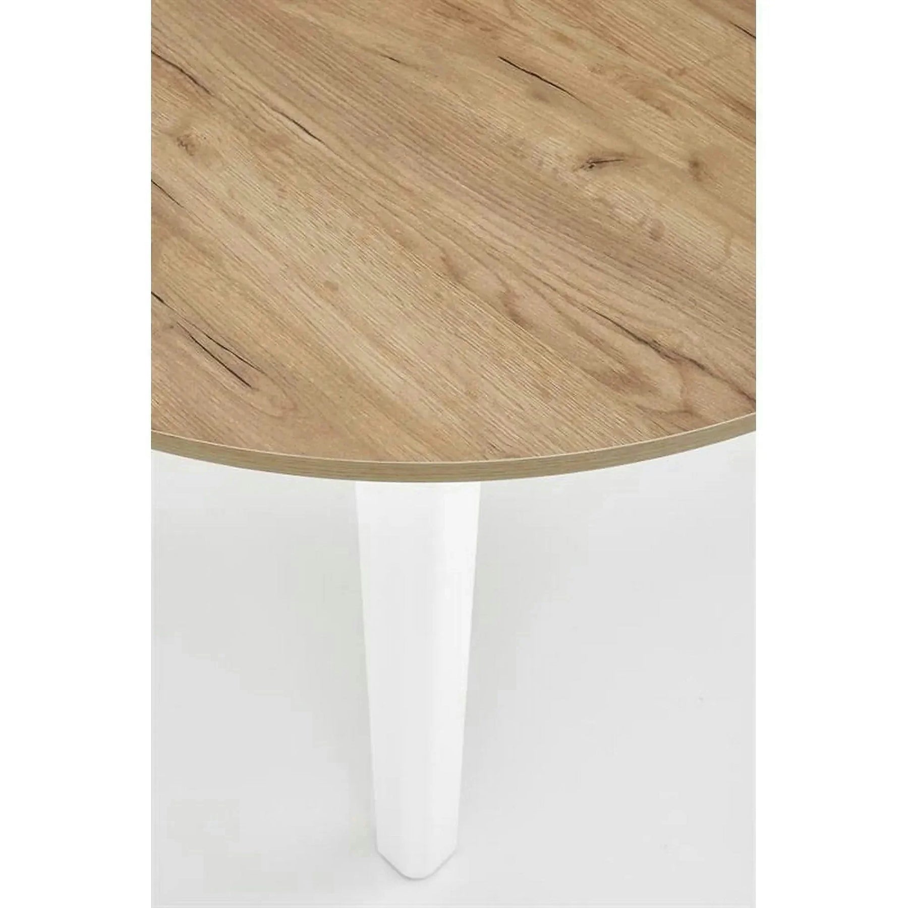 Masa bucatarie rotunda RINGO, PAL/MDF furniruit, stejar/alb, 102-142×102×76 cm