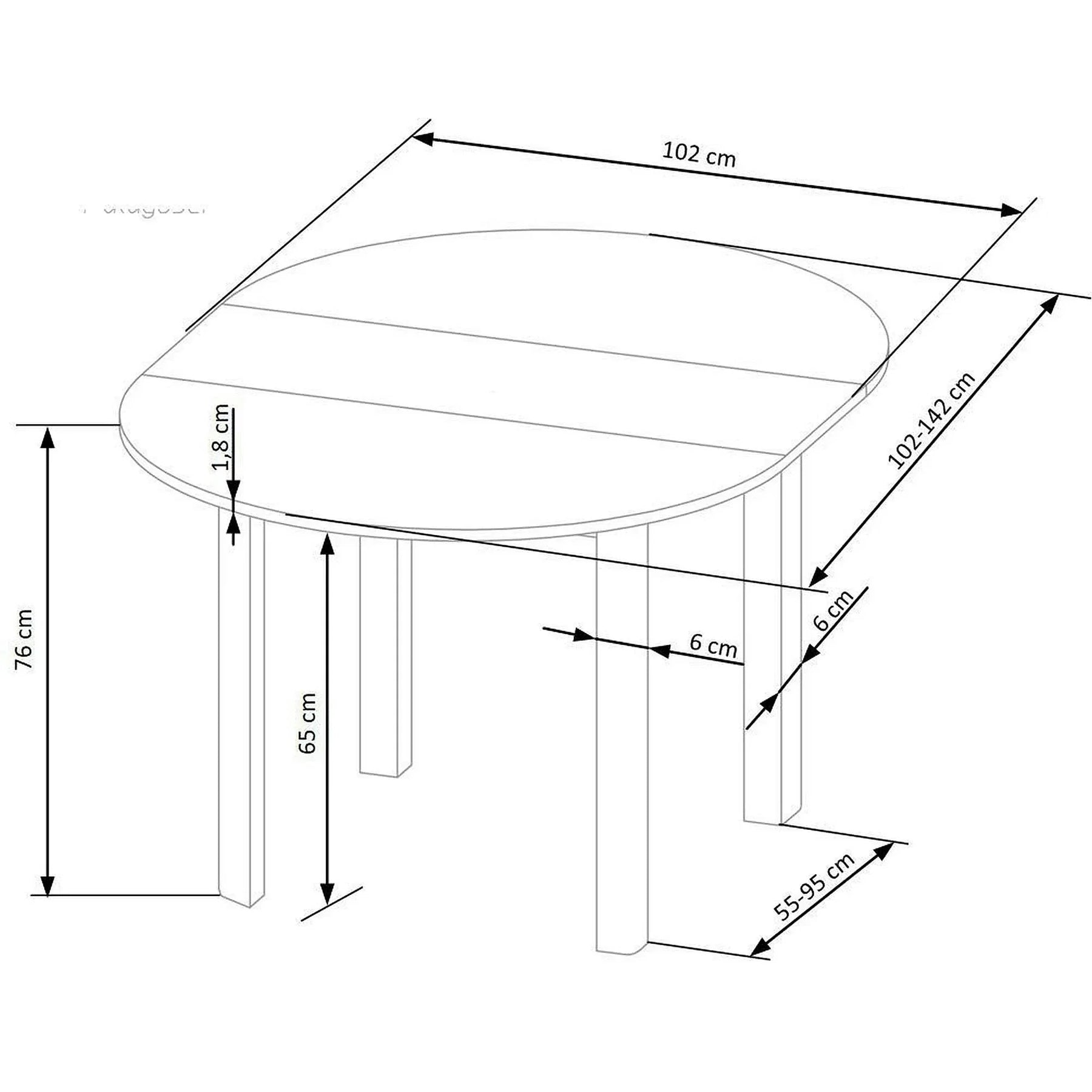 Masa bucatarie rotunda RINGO, PAL/MDF furniruit, stejar/alb, 102-142×102×76 cm