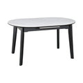 Masa extensibila ARES, ceramica/MDF/metal, alb mat cu efect de marmura/negru, 120-150×85×76 cm