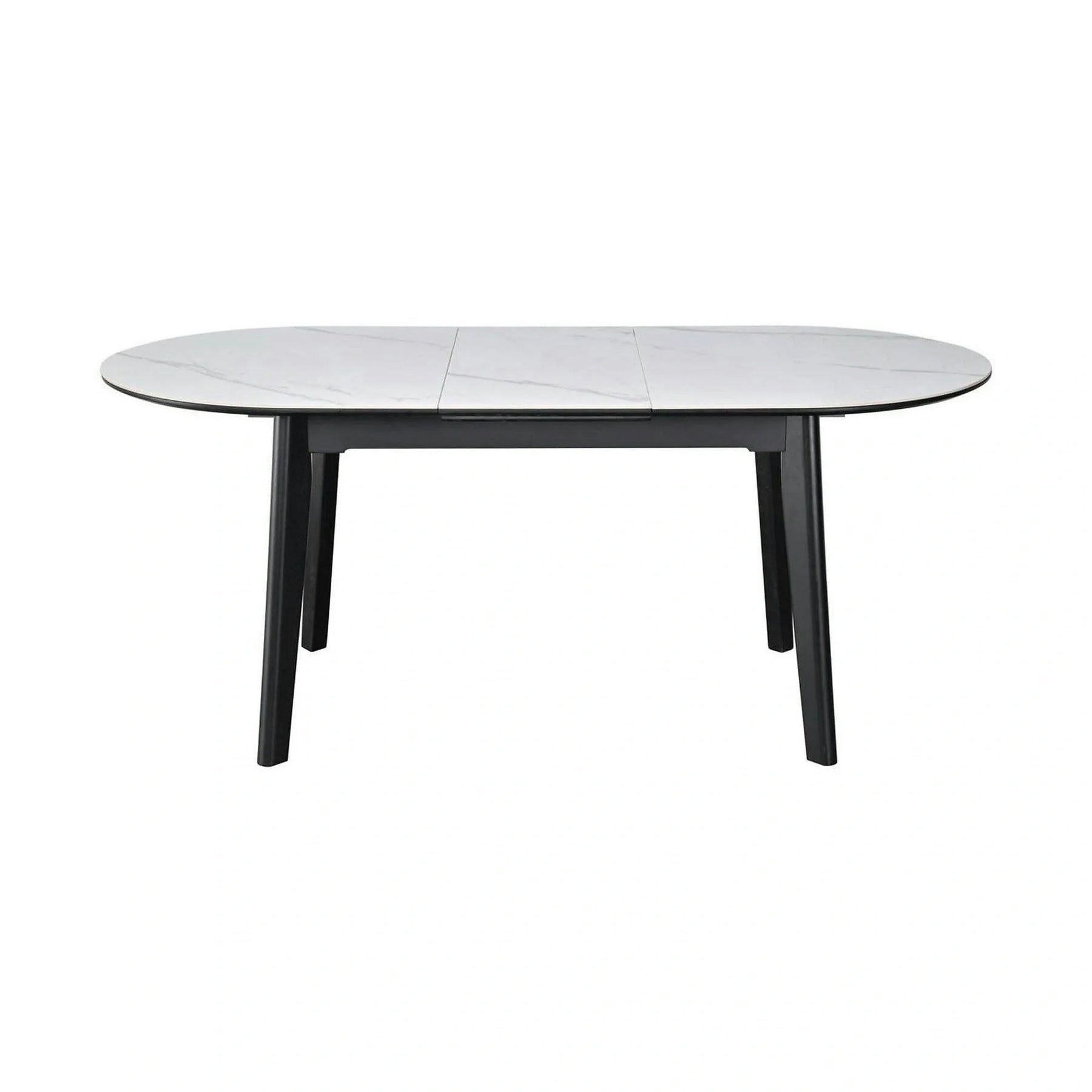 Masa extensibila ARES, ceramica/MDF/metal, alb mat cu efect de marmura/negru, 120-150×85×76 cm