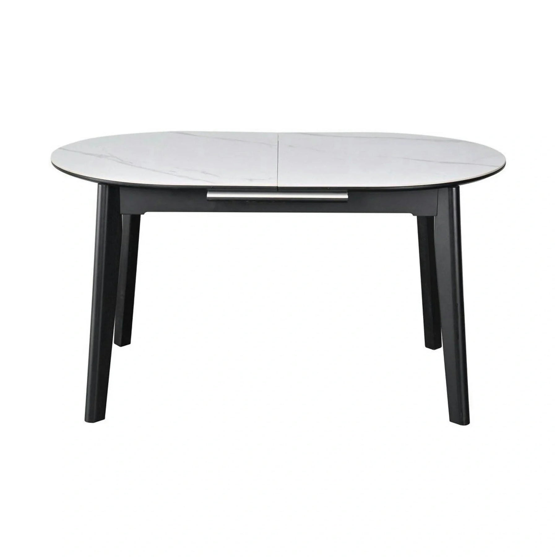 Masa extensibila ARES, ceramica/MDF/metal, alb mat cu efect de marmura/negru, 120-150×85×76 cm