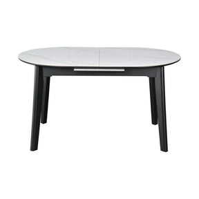 Masa extensibila ARES, ceramica/MDF/metal, alb mat cu efect de marmura/negru, 120-150×85×76 cm