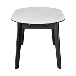 Masa extensibila ARES, ceramica/MDF/metal, alb mat cu efect de marmura/negru, 120-150×85×76 cm