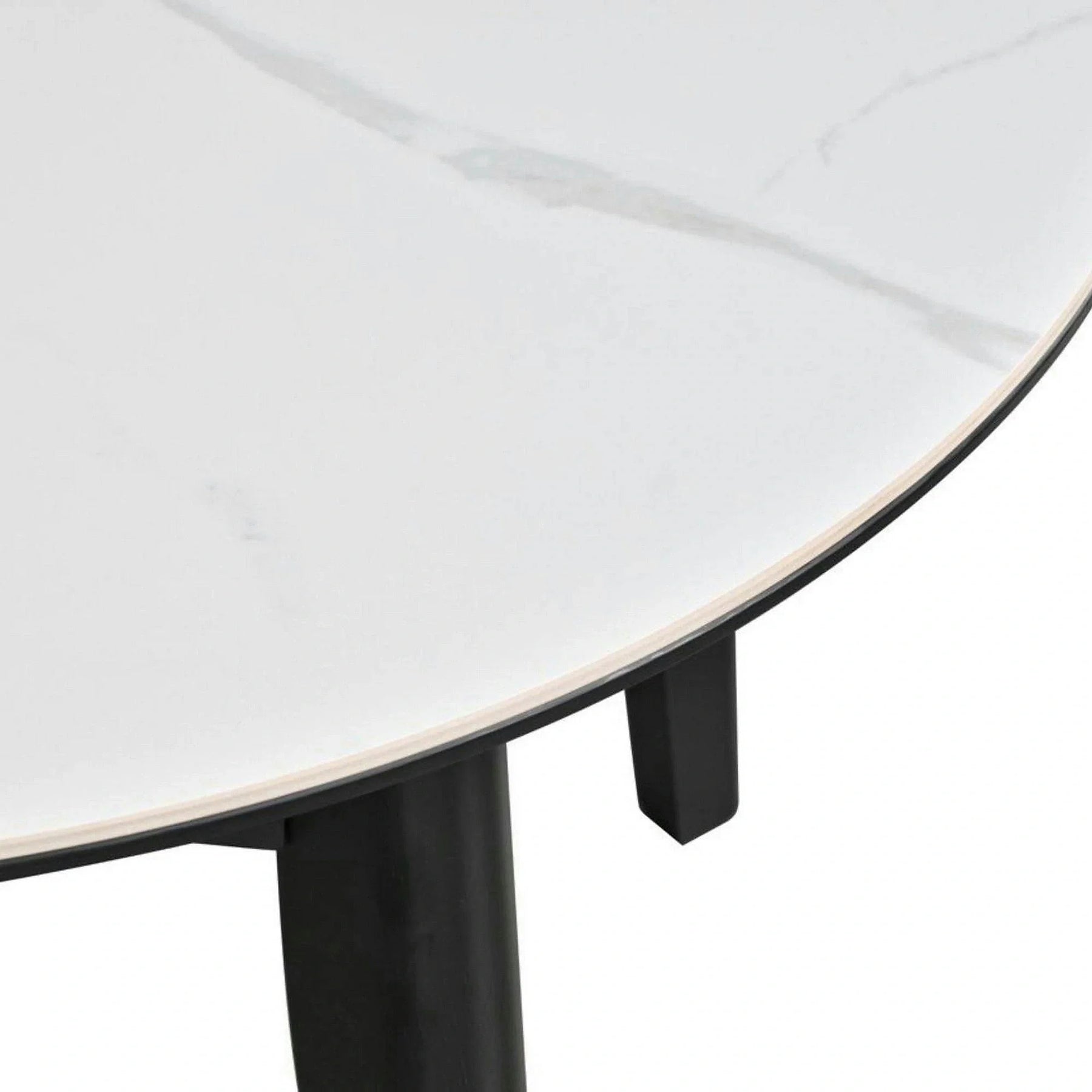 Masa extensibila ARES, ceramica/MDF/metal, alb mat cu efect de marmura/negru, 120-150×85×76 cm
