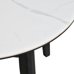 Masa extensibila ARES, ceramica/MDF/metal, alb mat cu efect de marmura/negru, 120-150×85×76 cm