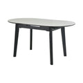 Masa extensibila ARES, ceramica/MDF/metal, bej mat cu efect de piatră travertin/negru, 120-150×85×76 cm