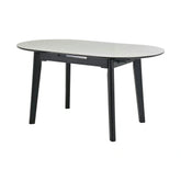 Masa extensibila ARES, bej cu efect de piatra travertin/negru, ceramica/metal, 120/150x85x76 cm