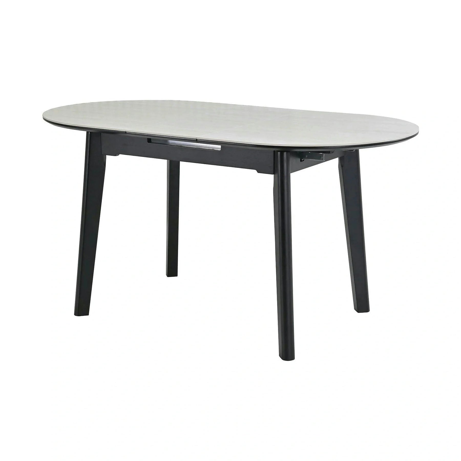 Masa extensibila ARES, bej cu efect de piatra travertin/negru, ceramica/metal, 120/150x85x76 cm