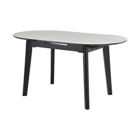 Masa extensibila ARES, bej cu efect de piatra travertin/negru, ceramica/metal, 120/150x85x76 cm