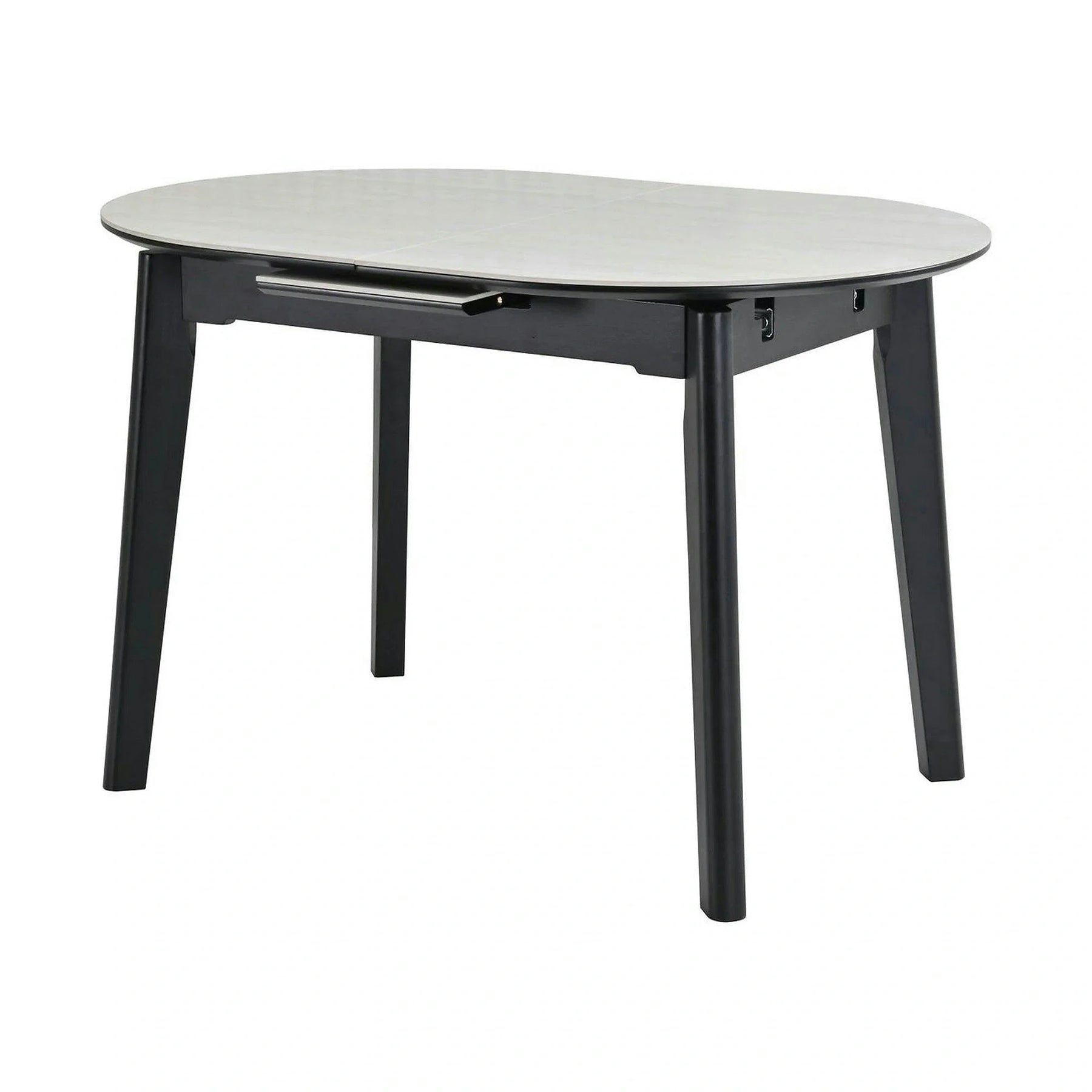 Masa extensibila ARES, ceramica/MDF/metal, bej mat cu efect de piatră travertin/negru, 120-150×85×76 cm