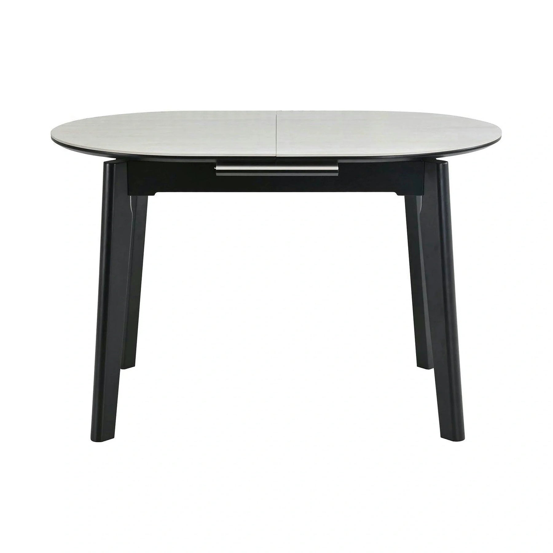 Masa extensibila ARES, ceramica/MDF/metal, bej mat cu efect de piatră travertin/negru, 120-150×85×76 cm