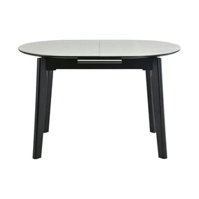 Masa extensibila ARES, ceramica/MDF/metal, bej mat cu efect de piatră travertin/negru, 120-150×85×76 cm
