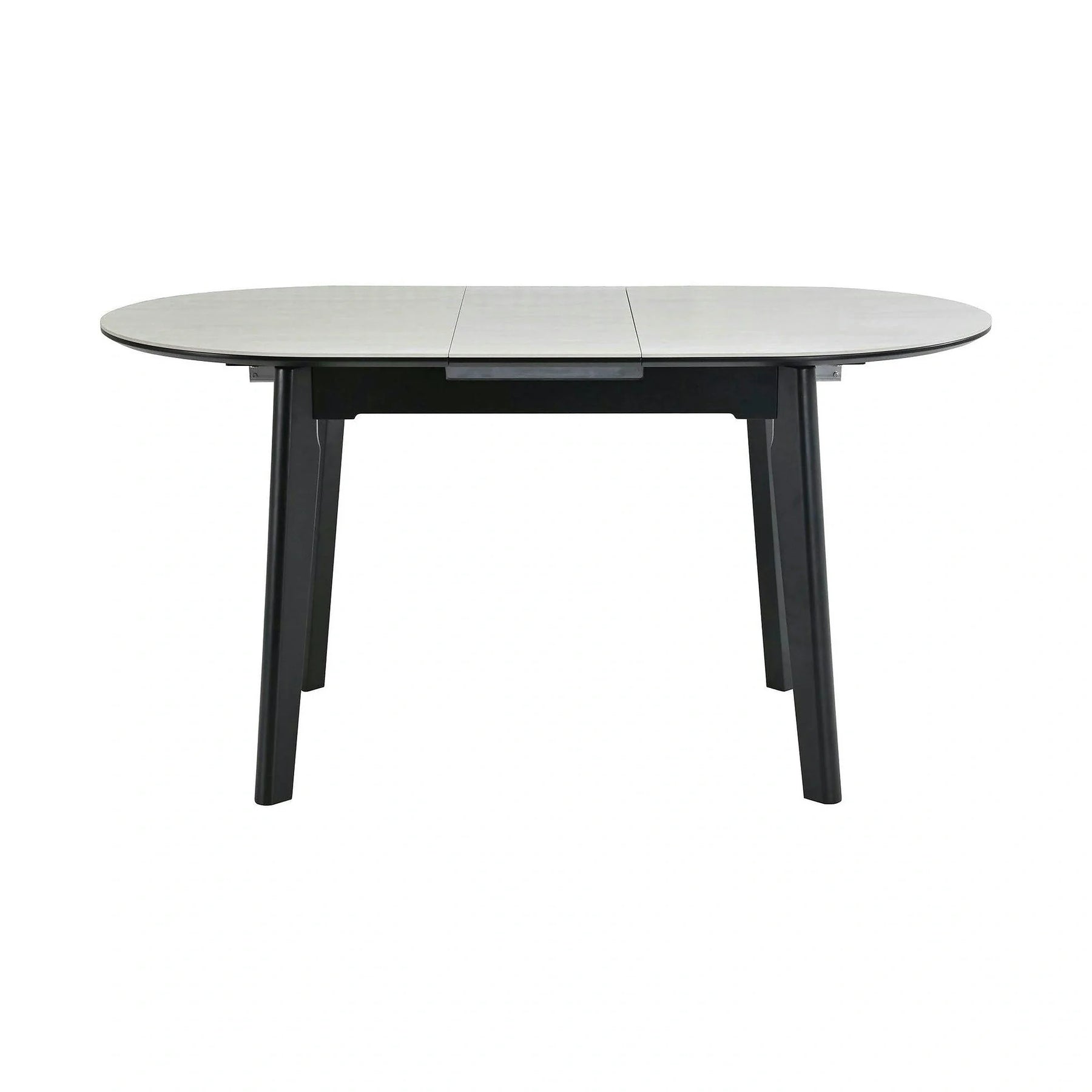 Masa extensibila ARES, ceramica/MDF/metal, bej mat cu efect de piatră travertin/negru, 120-150×85×76 cm