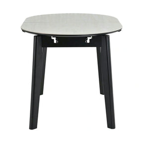 Masa extensibila ARES, ceramica/MDF/metal, bej mat cu efect de piatră travertin/negru, 120-150×85×76 cm