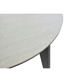 Masa extensibila ARES, ceramica/MDF/metal, bej mat cu efect de piatră travertin/negru, 120-150×85×76 cm