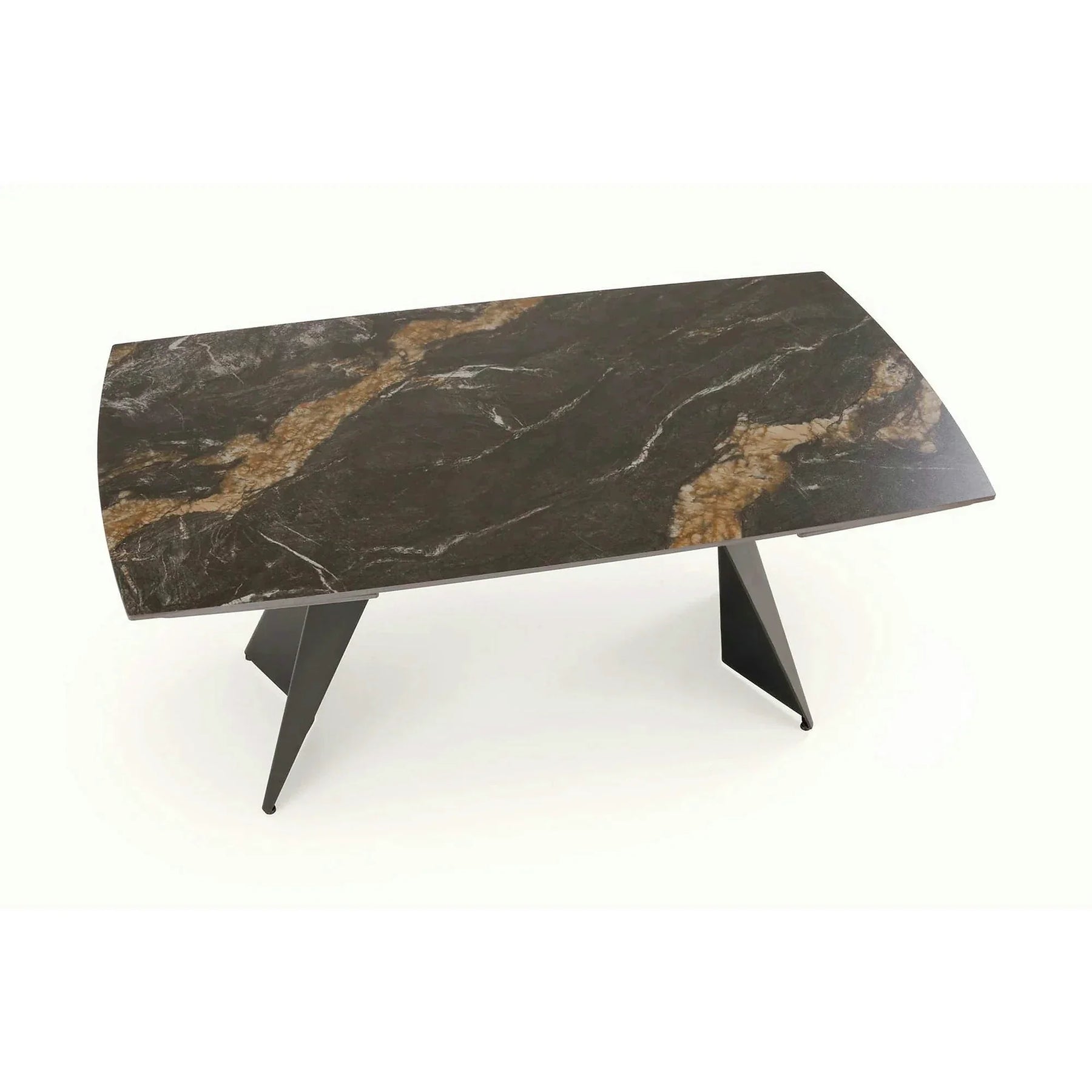 Masa extensibila ARMANI, negru cu efect de marmura/negru, piatra sinterizata/otel, 165-241x90x77 cm