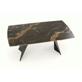 Masa extensibila ARMANI, negru cu efect de marmura/negru, piatra sinterizata/otel, 165-241x90x77 cm
