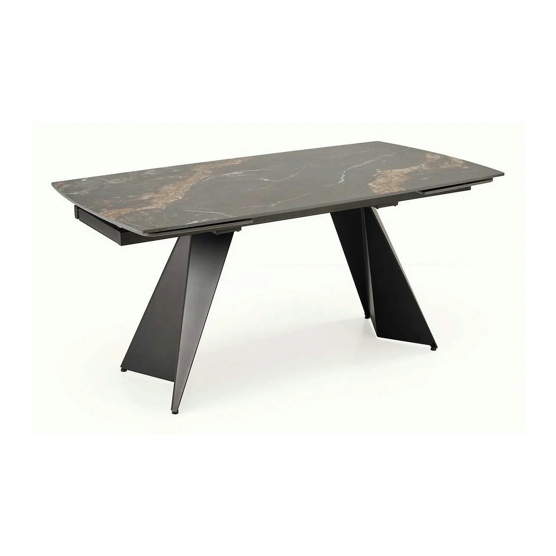 Masa extensibila ARMANI, negru cu efect de marmura/negru, piatra sinterizata/otel, 165-241x90x77 cm