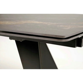 Masa extensibila ARMANI, negru cu efect de marmura/negru, piatra sinterizata/otel, 165-241x90x77 cm