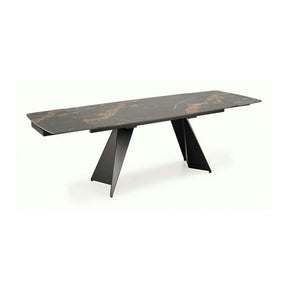 Masa extensibila ARMANI, negru cu efect de marmura/negru, piatra sinterizata/otel, 165-241x90x77 cm