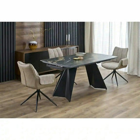 Masa extensibila ARMANI, negru cu efect de marmura/negru, piatra sinterizata/otel, 165-241x90x77 cm