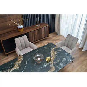 Masa extensibila ARMANI, negru cu efect de marmura/negru, piatra sinterizata/otel, 165-241x90x77 cm