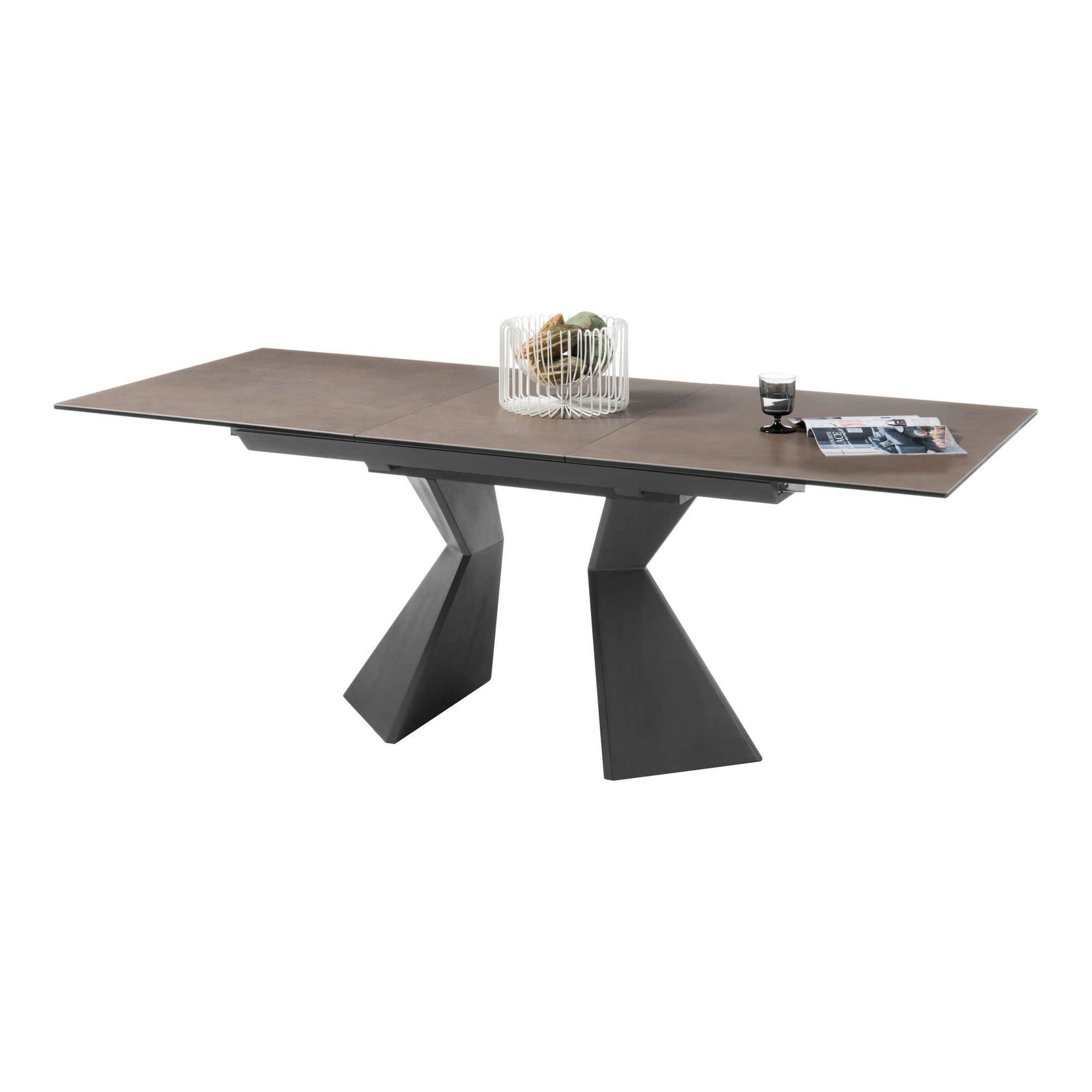 Masa extensibila ROBINSON, maro/negru, ceramica/sticla securizata, 160/210x90x76 cm