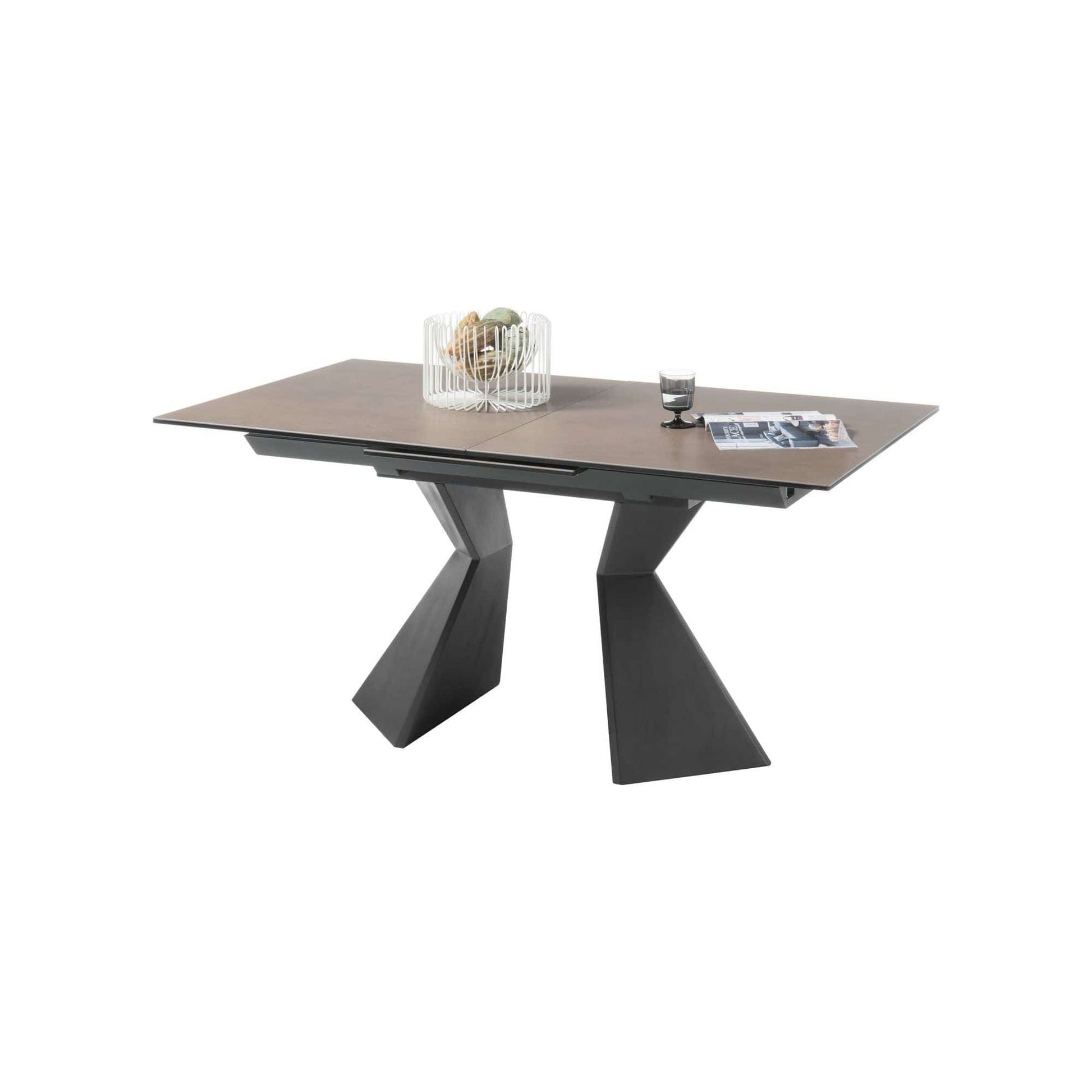 Masa extensibila ROBINSON, maro/negru, ceramica/sticla securizata, 160/210x90x76 cm