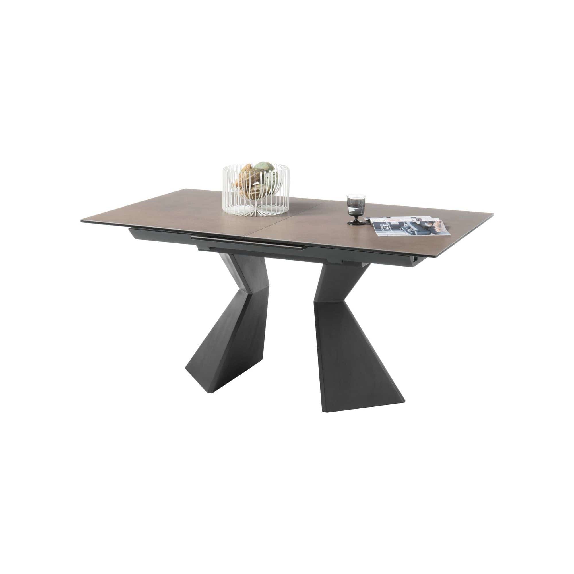 Masa extensibila ROBINSON, maro/negru, ceramica/sticla securizata, 160/210x90x76 cm