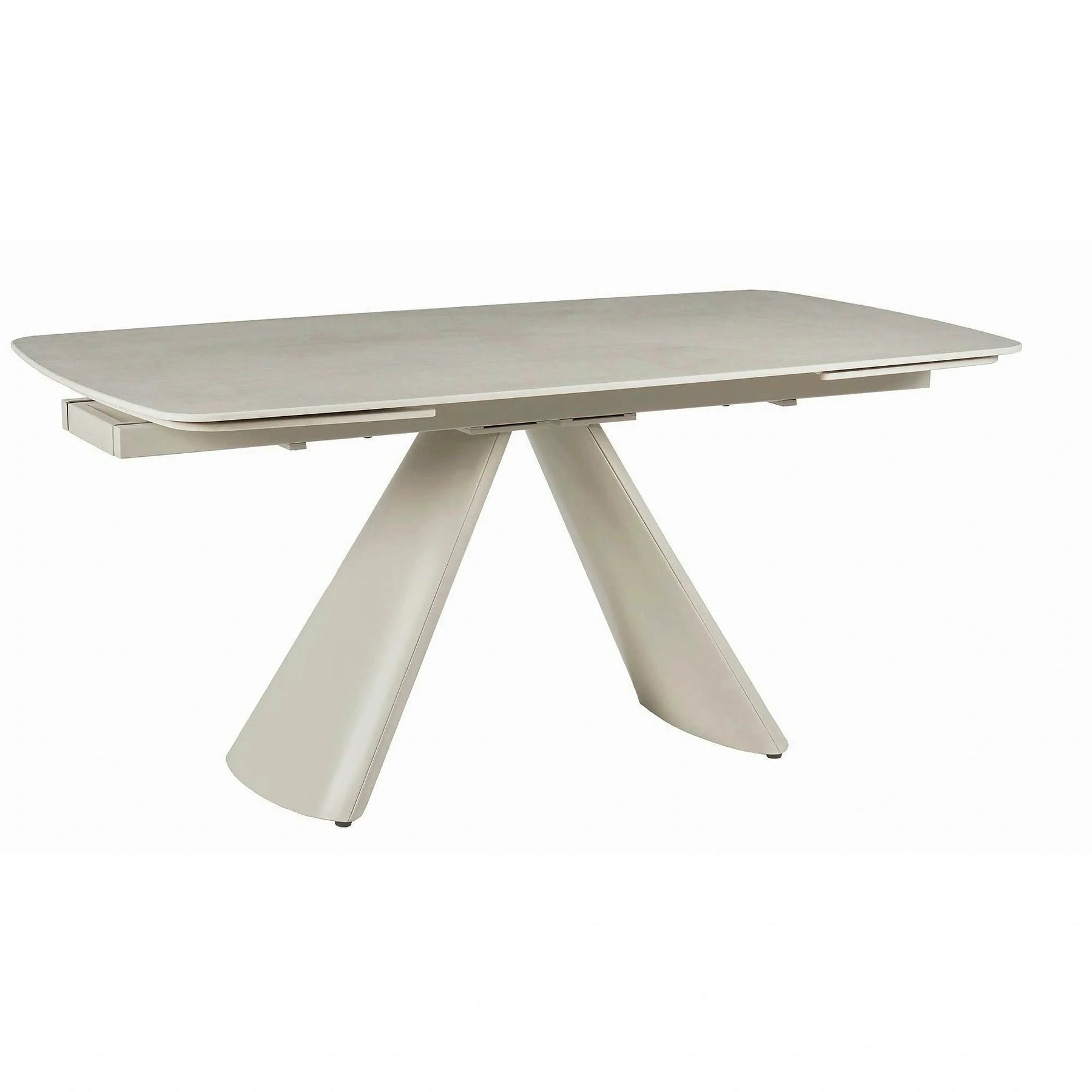 Masa extensibila CORVUS, ceramica/metal, bej cu efect de piatră travertin mat/bej, 165-240×90×76 cm