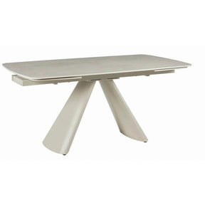 Masa extensibila CORVUS, ceramica/metal, bej cu efect de piatră travertin mat/bej, 165-240×90×76 cm