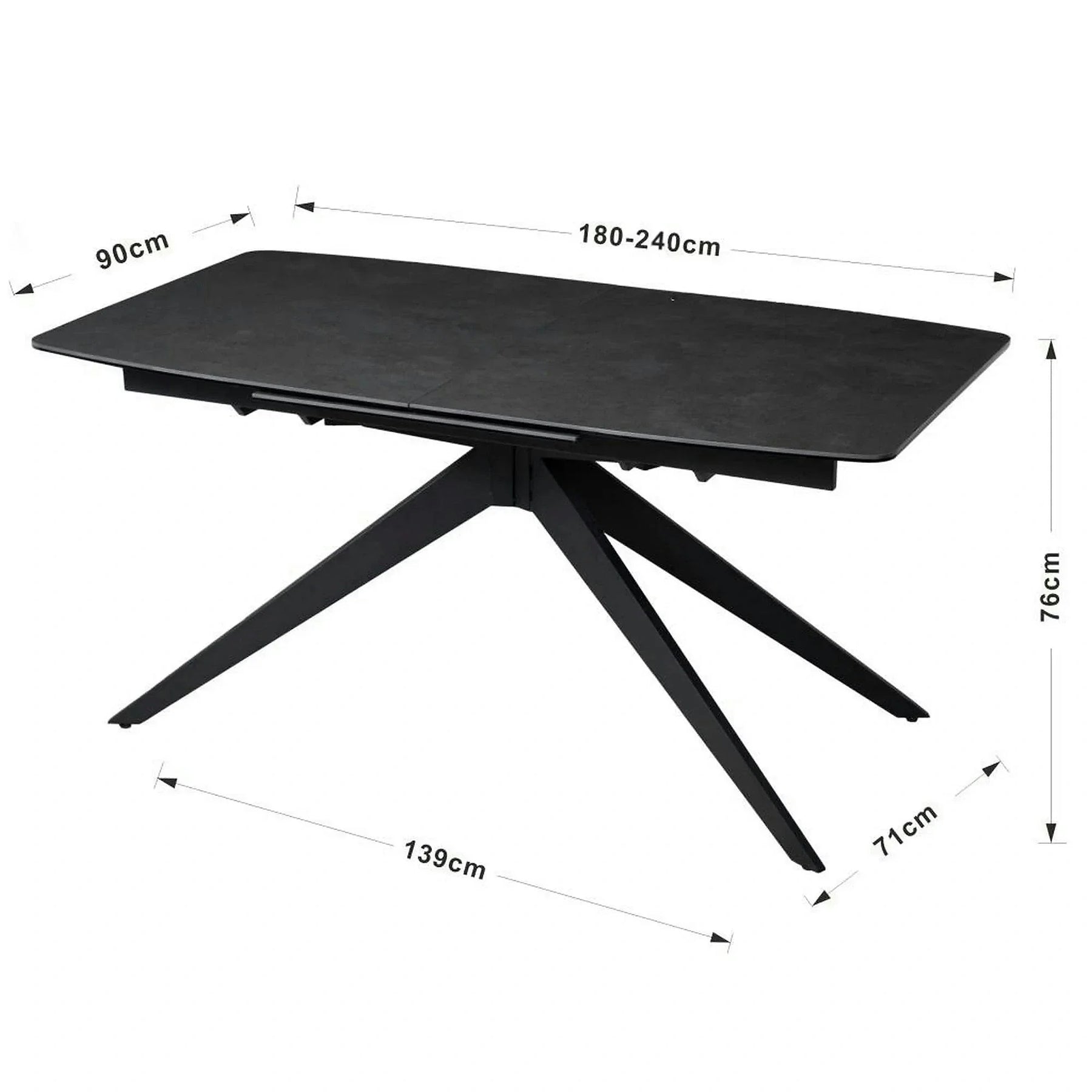 Masa extensibila COSMO, ceramica/sticlă/metal, negru, 180-240×90×76 cm