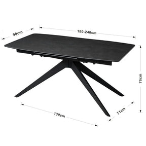 Masa extensibila COSMO, ceramica/sticlă/metal, negru, 180-240×90×76 cm