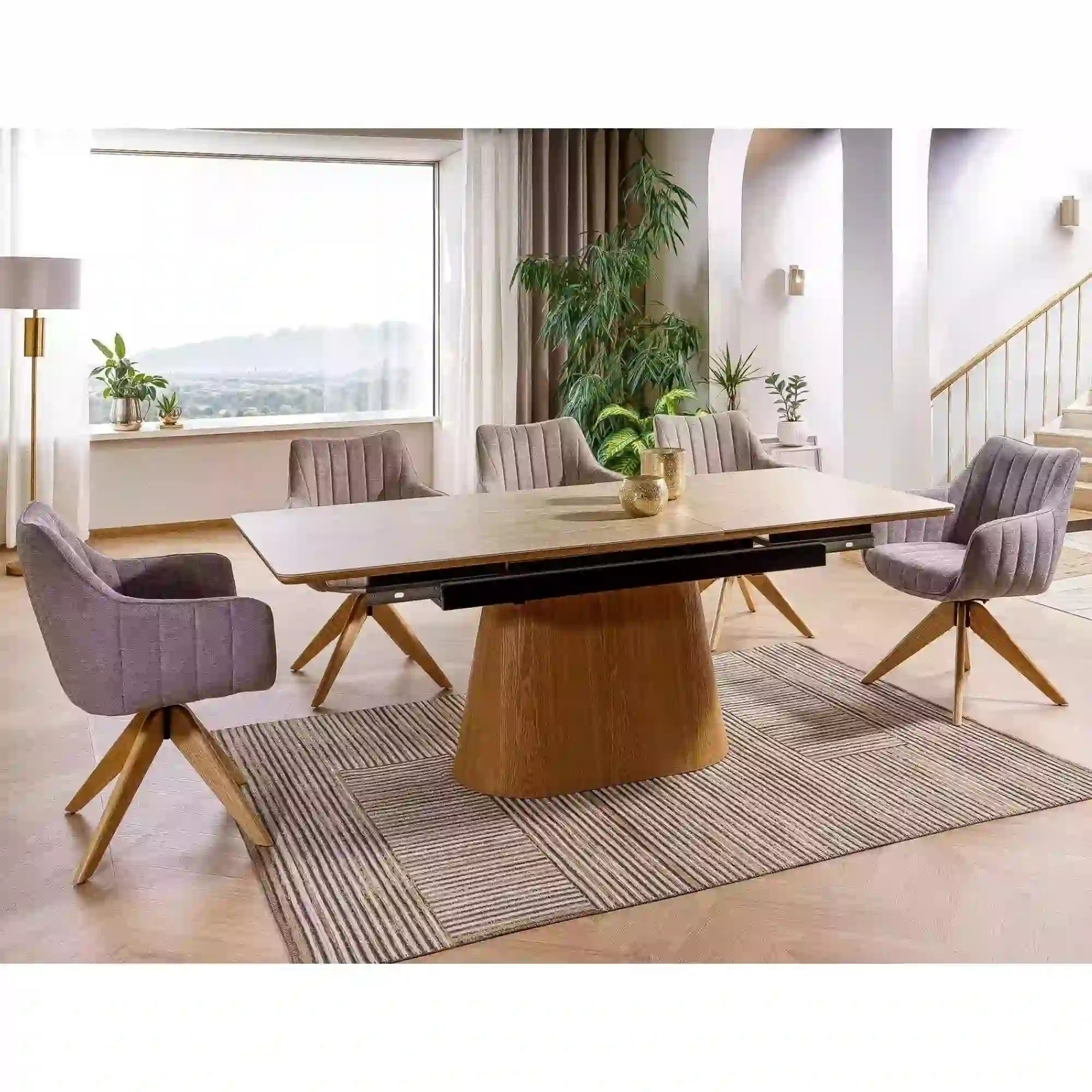 Masa extensibila DETROIT OCN-39324, piatra travertin/stejar