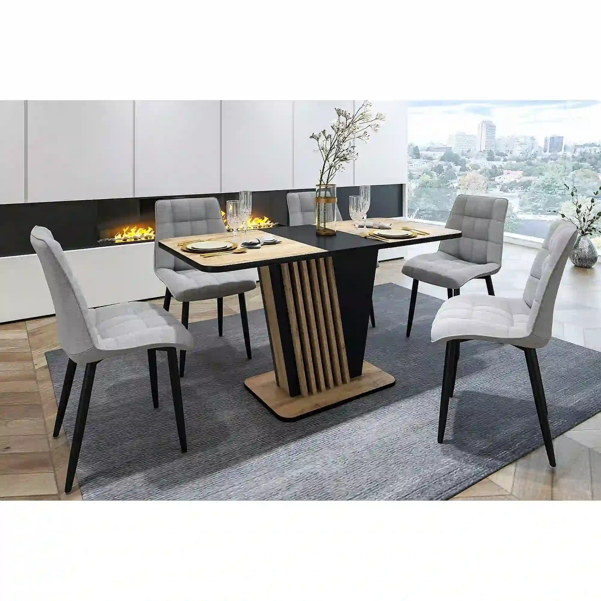 Masa extensibila DETROIT OCN-39379, stejar artisan/negru